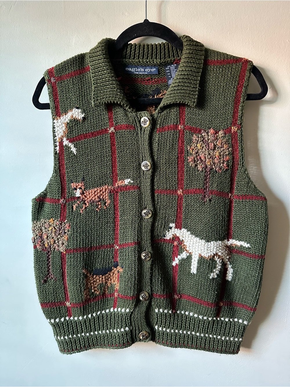 1996 Eagles Eye Hunting Fox Dog Ramie Cotton Sweater Vest